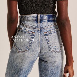 NWT ABERCROMBIE 90s Ultra High Rise Straight Jean Medium Acid Blue size 26